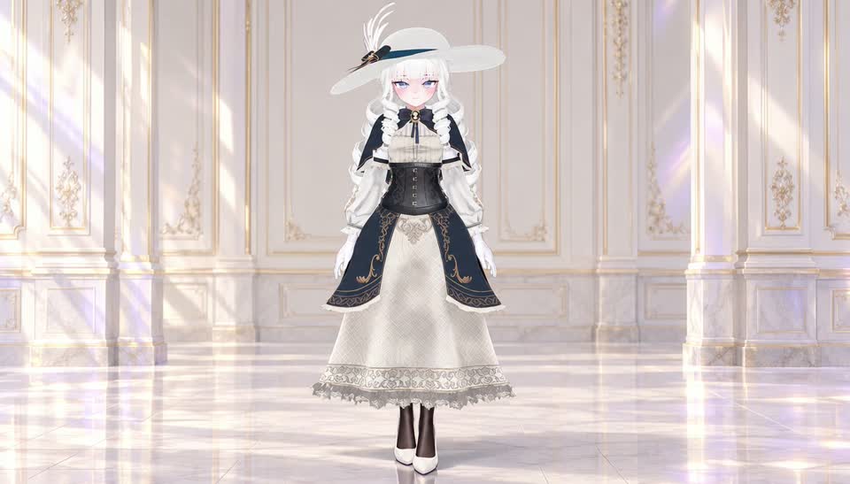 밝은 홀에 서 있는 세실리아 라주엘